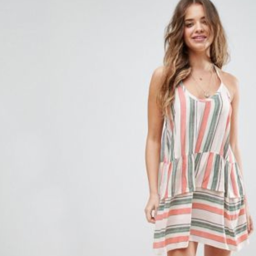 ASOS Beach Washed Stripe Halter Neck Dress, 10
